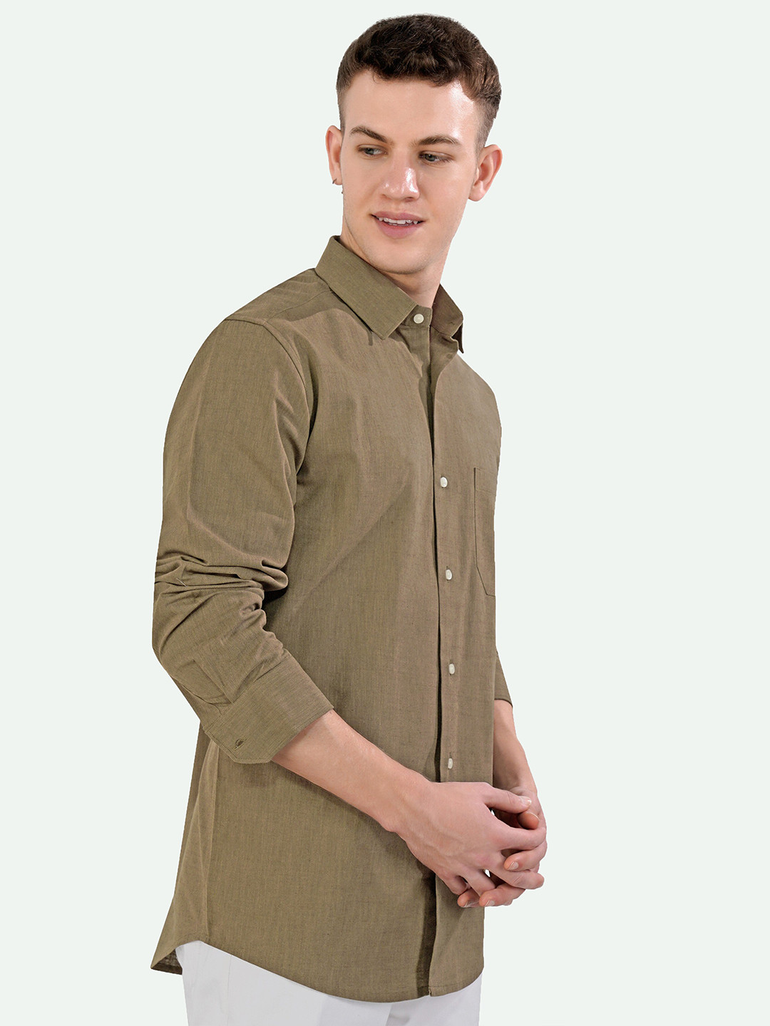 

FRENCH CROWN Standard Opaque Cotton Casual Shirt, Brown
