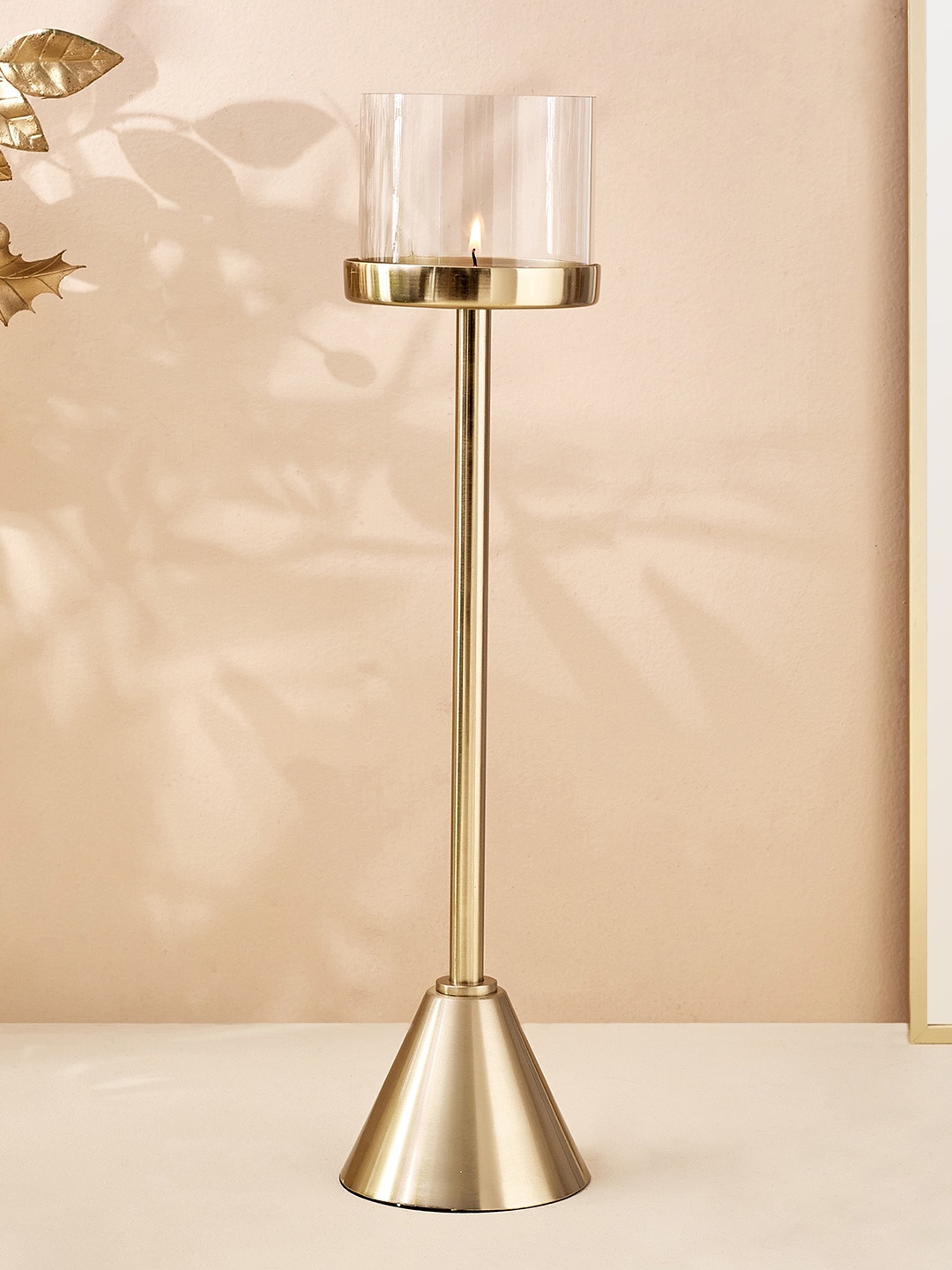 

Home Centre Golden Splendid Terra Roza Glass Pedestal T-Light Candle Holder, Gold