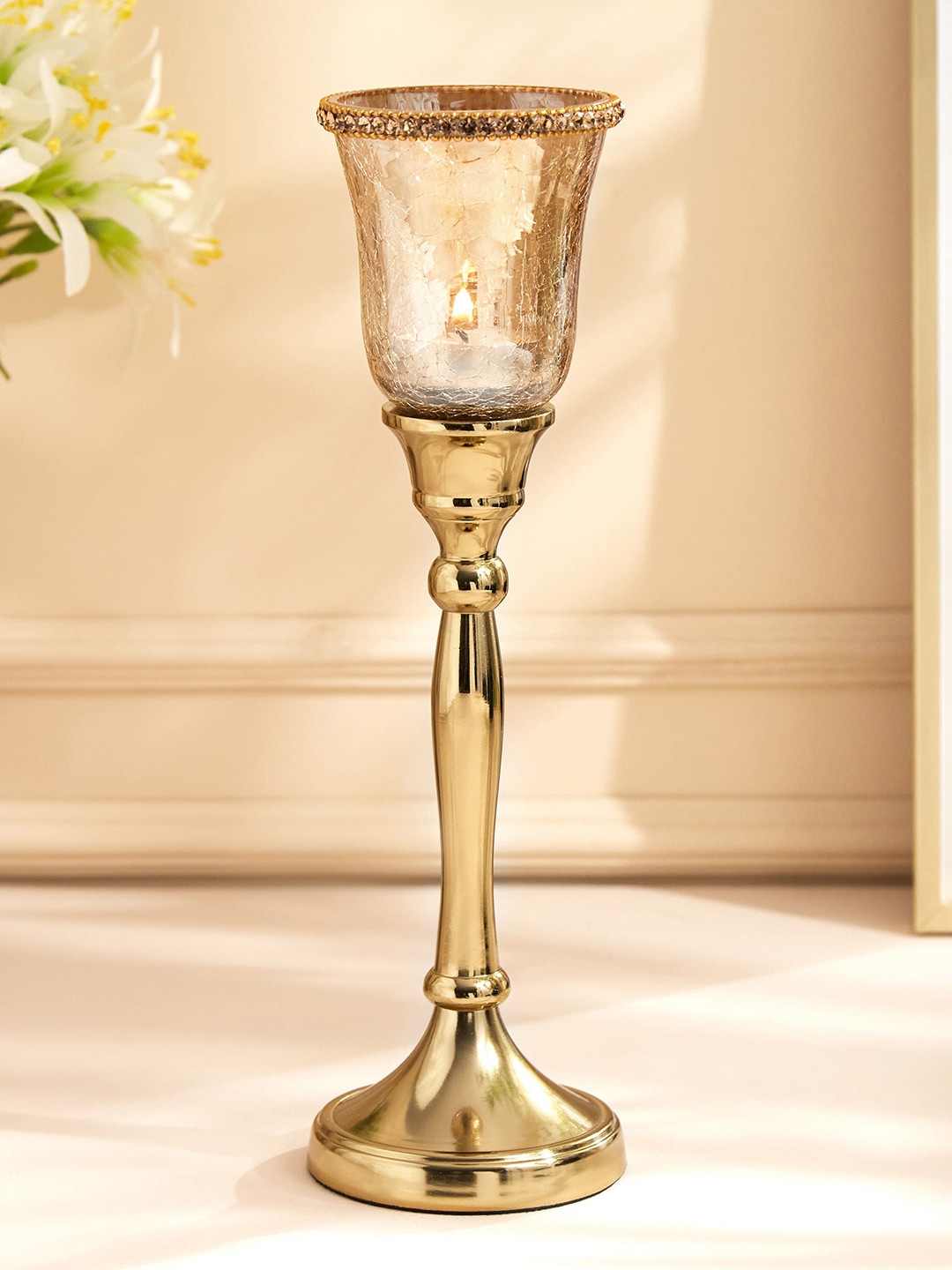 

Home Centre Yellow 2 Pieces Fiesta Crackle Pedestal Glass T-Light Candle Holders