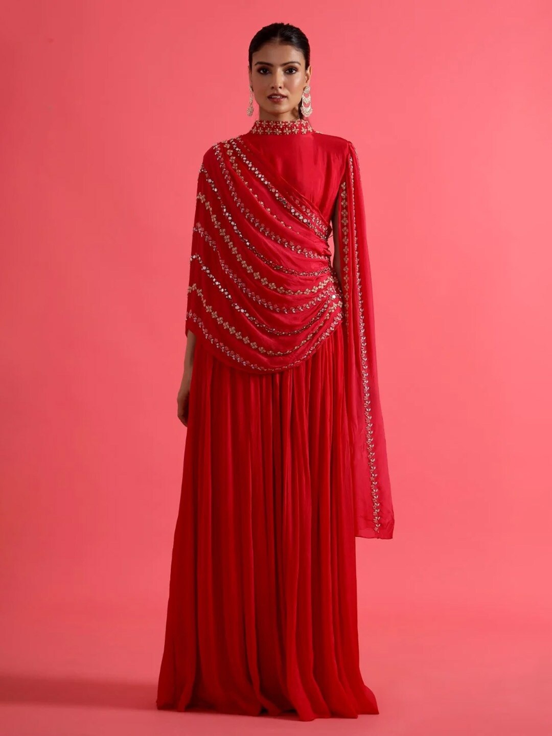 

PRATAP SONS High Neck Embellished Maxi Ethnic Dresses, Pink