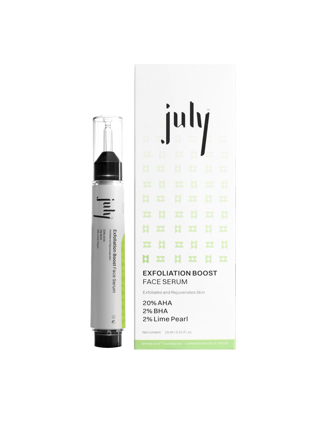 

July Exfoliation Boost Face Serum with AHA & BHA - 15 ml, White