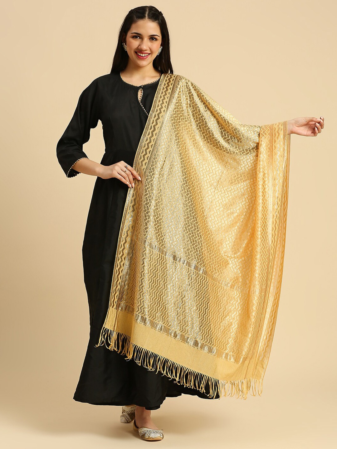 

Dupatta Bazaar Ethnic Motifs Woven Design Dupatta, Gold