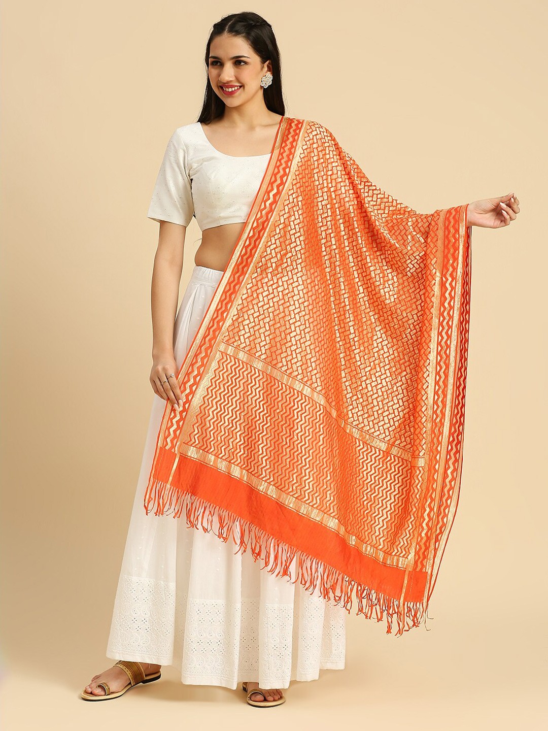 

Dupatta Bazaar Ethnic Motifs Woven Design Dupatta, Orange