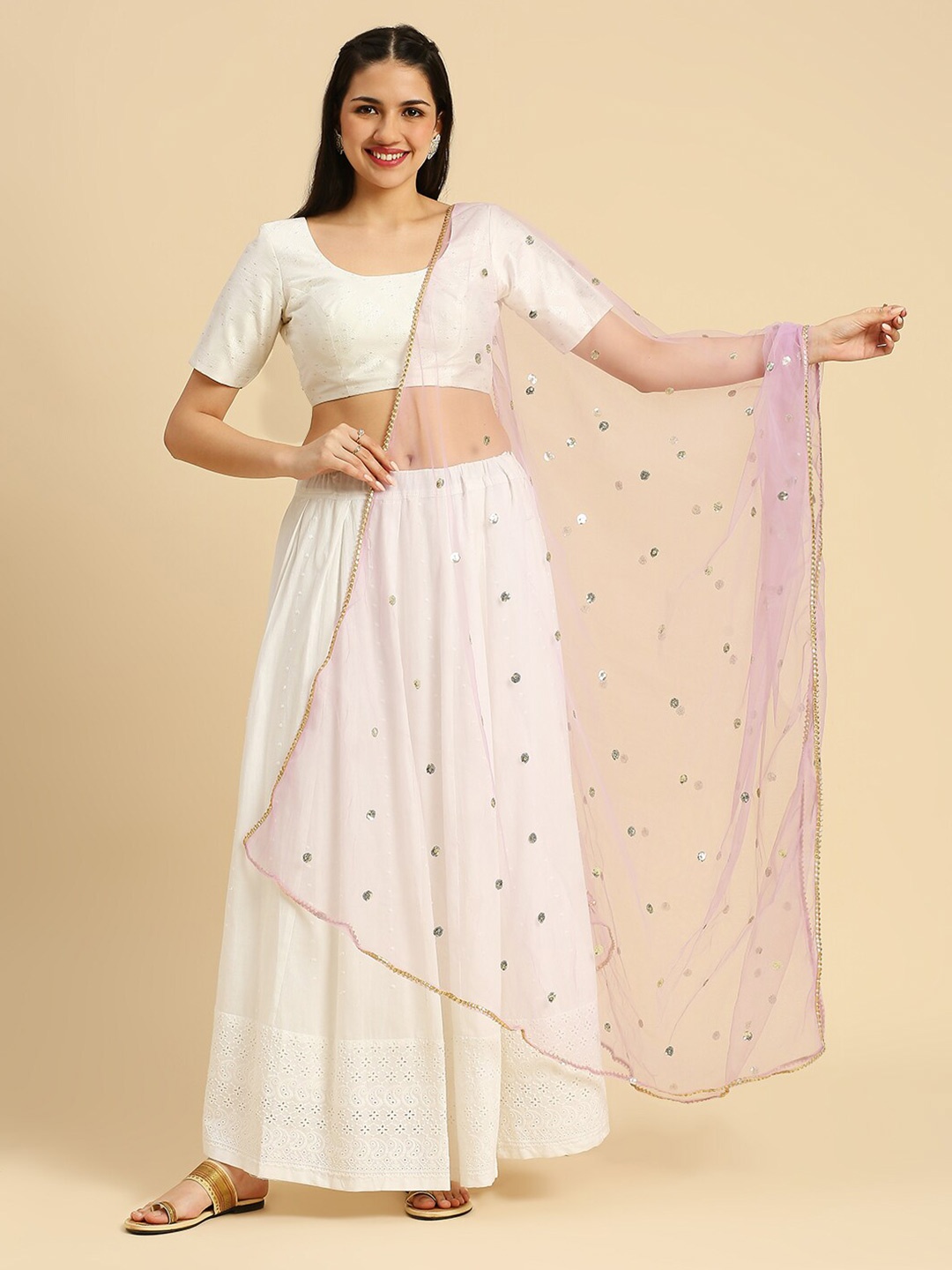

Dupatta Bazaar Embroidered Sequinned Net Dupatta, Mauve