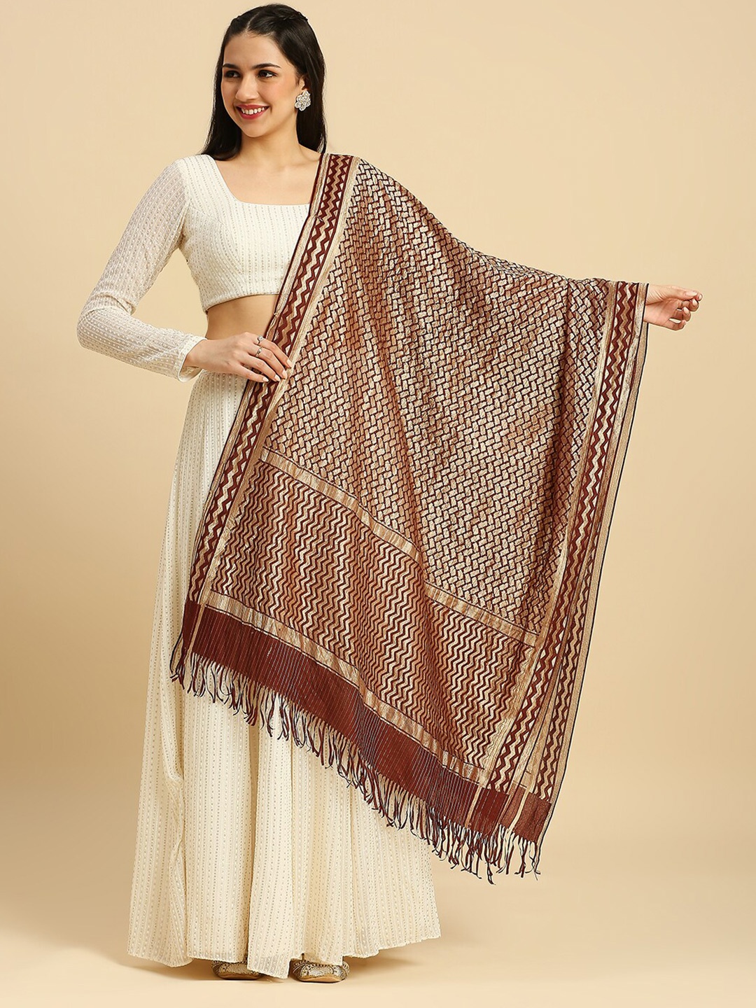 

Dupatta Bazaar Ethnic Motifs Woven Design Dupatta, Brown