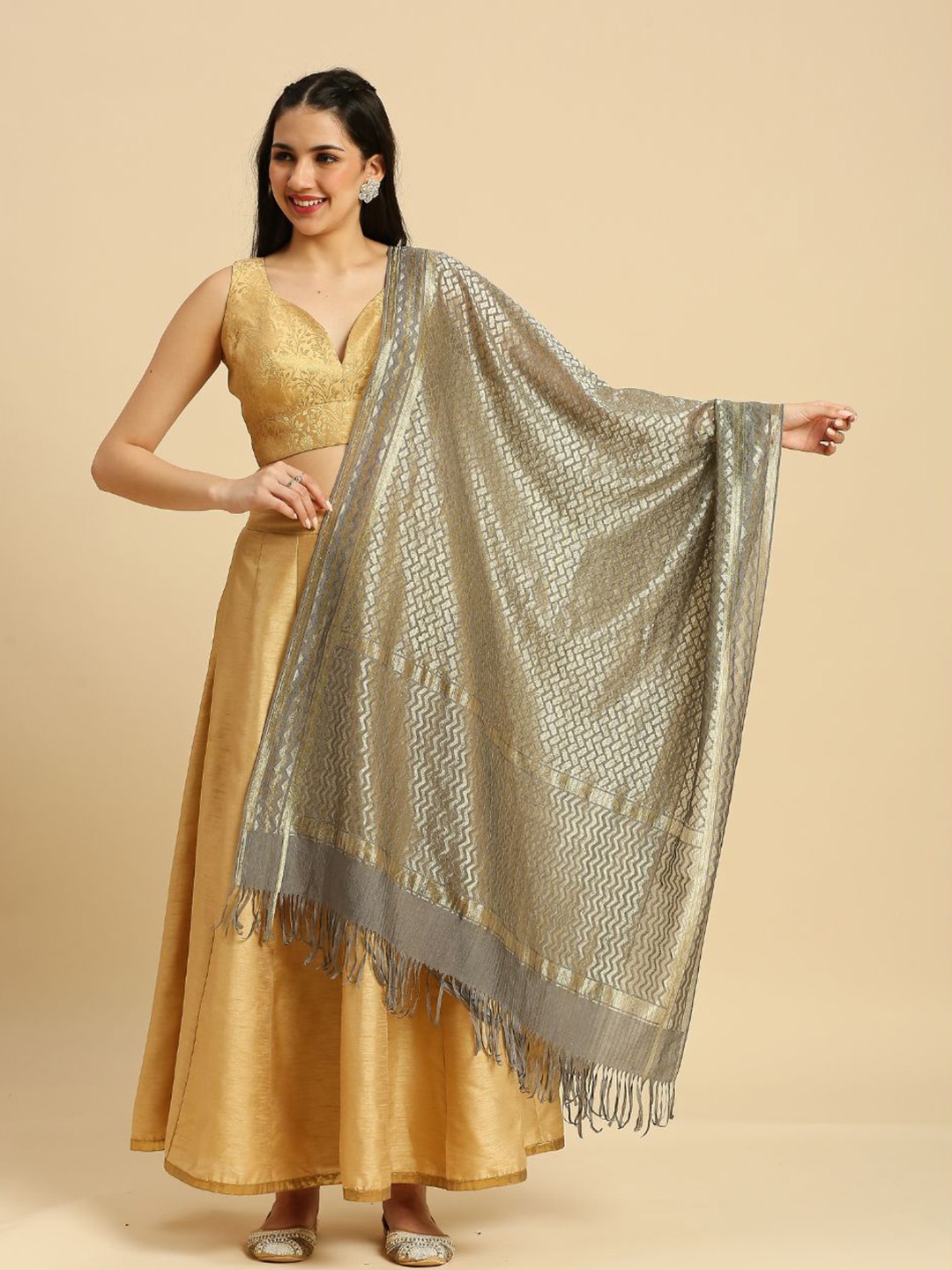 

Dupatta Bazaar Ethnic Motifs Woven Design Dupatta, Grey