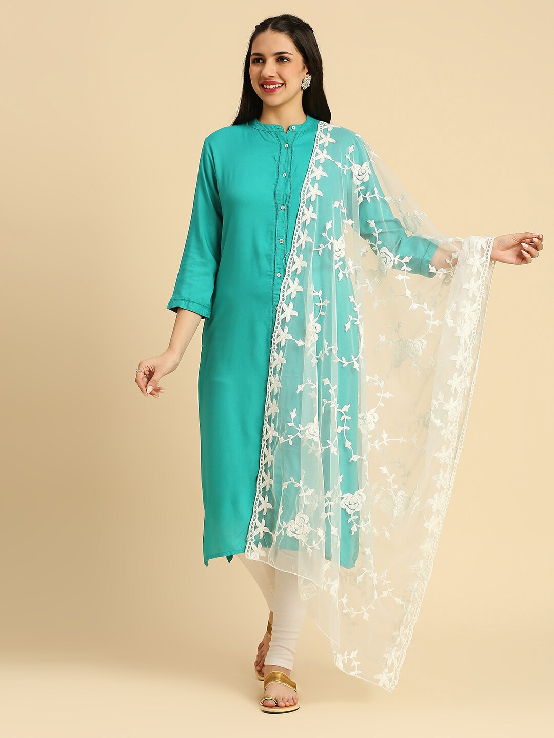

Dupatta Bazaar Embroidered Net Dupatta, Off white