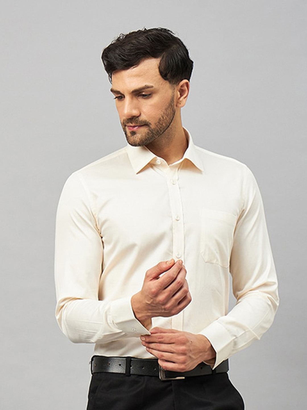 

LOUIS STITCH Comfort Spread Collar Cotton Formal Shirt, Beige