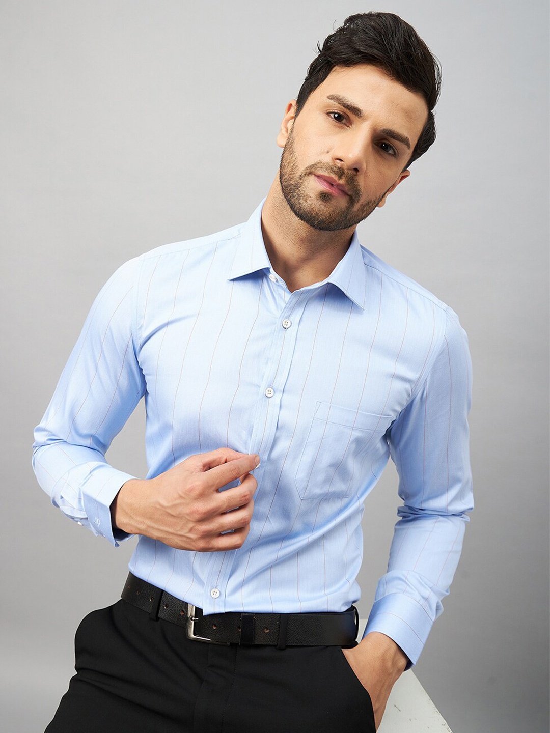 

LOUIS STITCH Comfort Striped Cotton Formal Shirt, Blue
