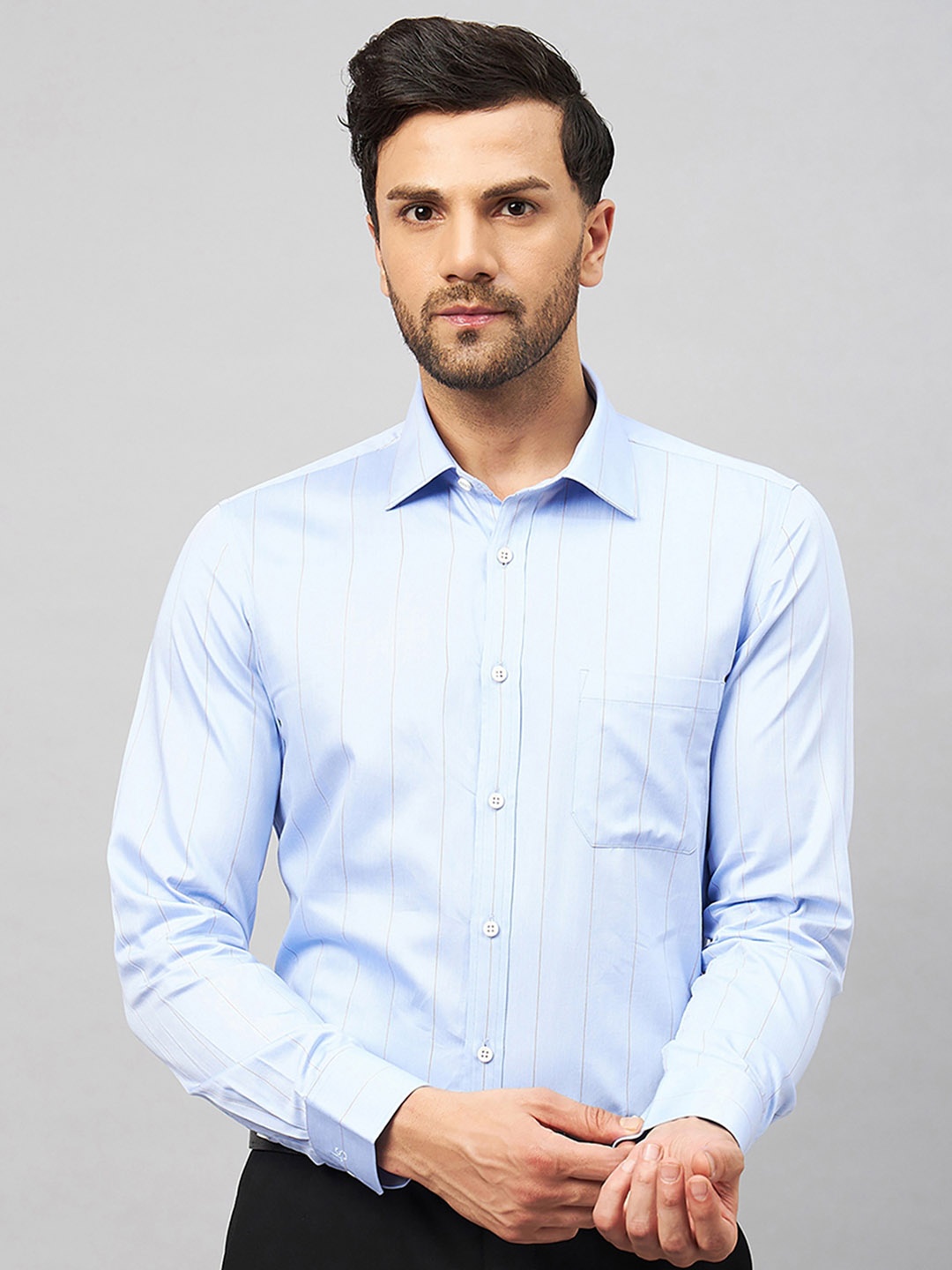 

LOUIS STITCH Opaque Spread Collar Checked Cotton Formal Shirt, Blue