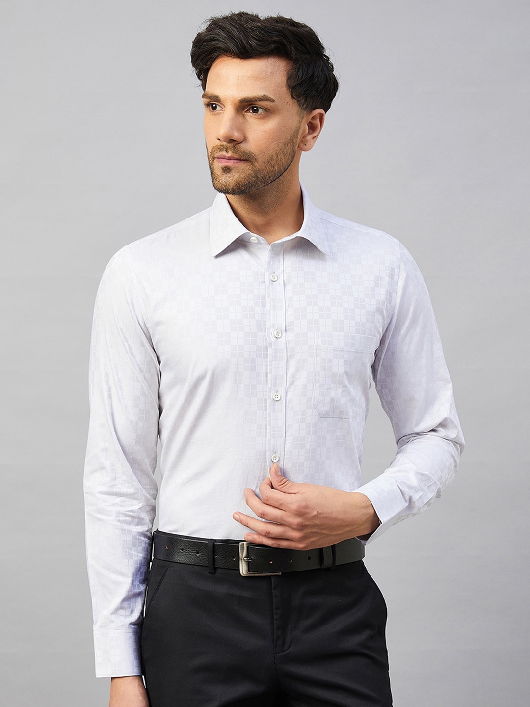 

LOUIS STITCH Comfort Checked Cotton Formal Shirt, Grey