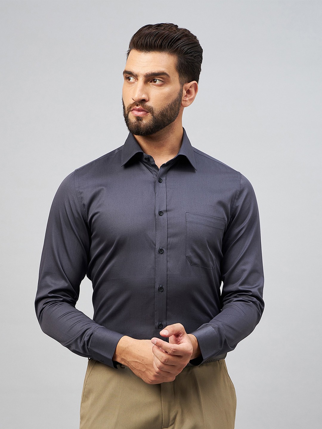 

LOUIS STITCH Comfort Spread Collar Formal Shirt, Grey