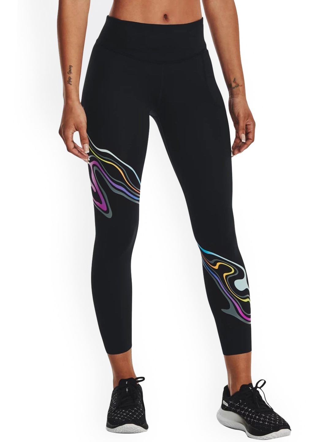 

UNDER ARMOUR UA SpeedPocket Printed Ankle Length Tights, Black