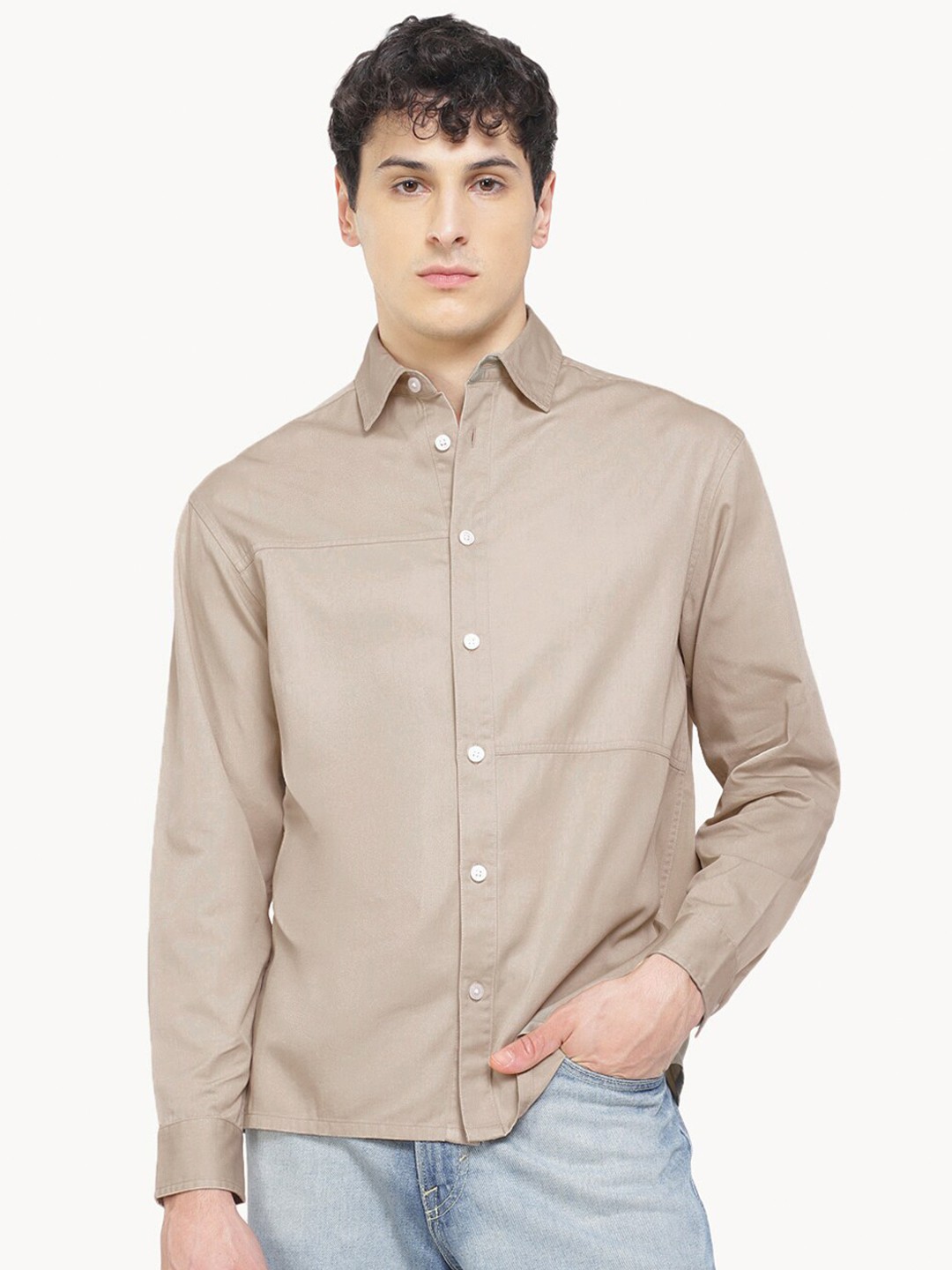 

H&M Full Sleeve Cotton Shirt, Beige