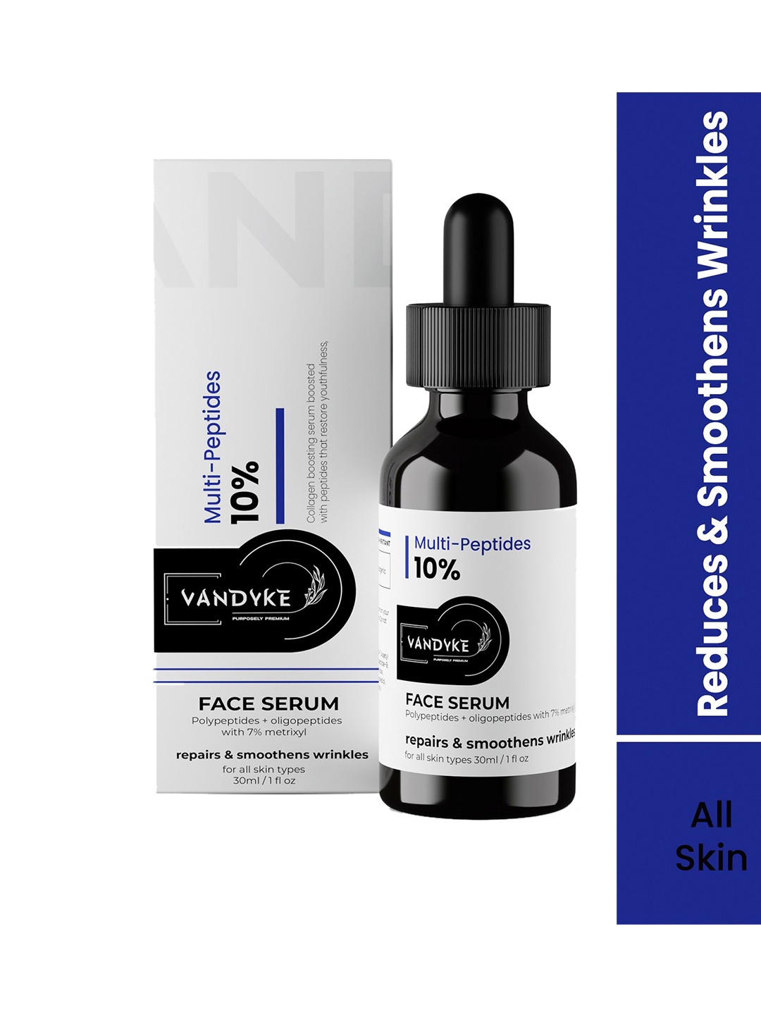 VANDYKE 10% Multi Peptide Anti Aging Night Face Serum with Polypeptides - 30 ml, White