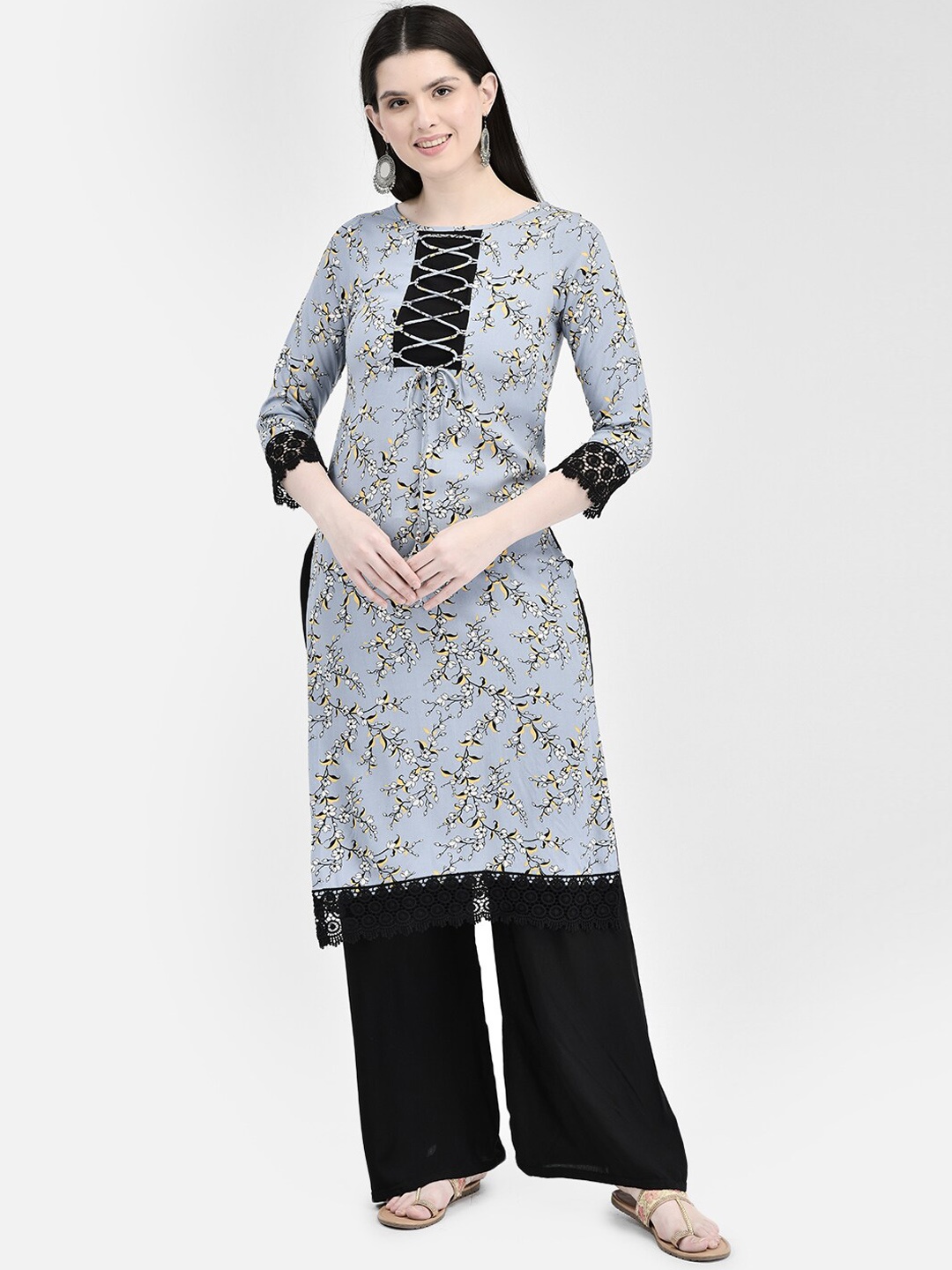 

Ojjasvi Floral Printed Kurta, Grey