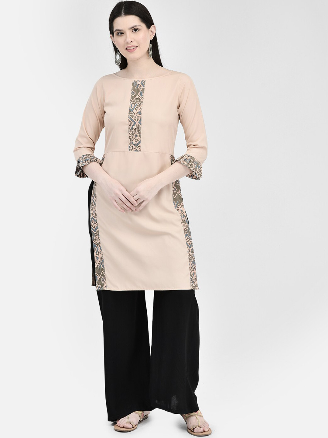 

Ojjasvi Geometric Printed Straight Kurta, Beige