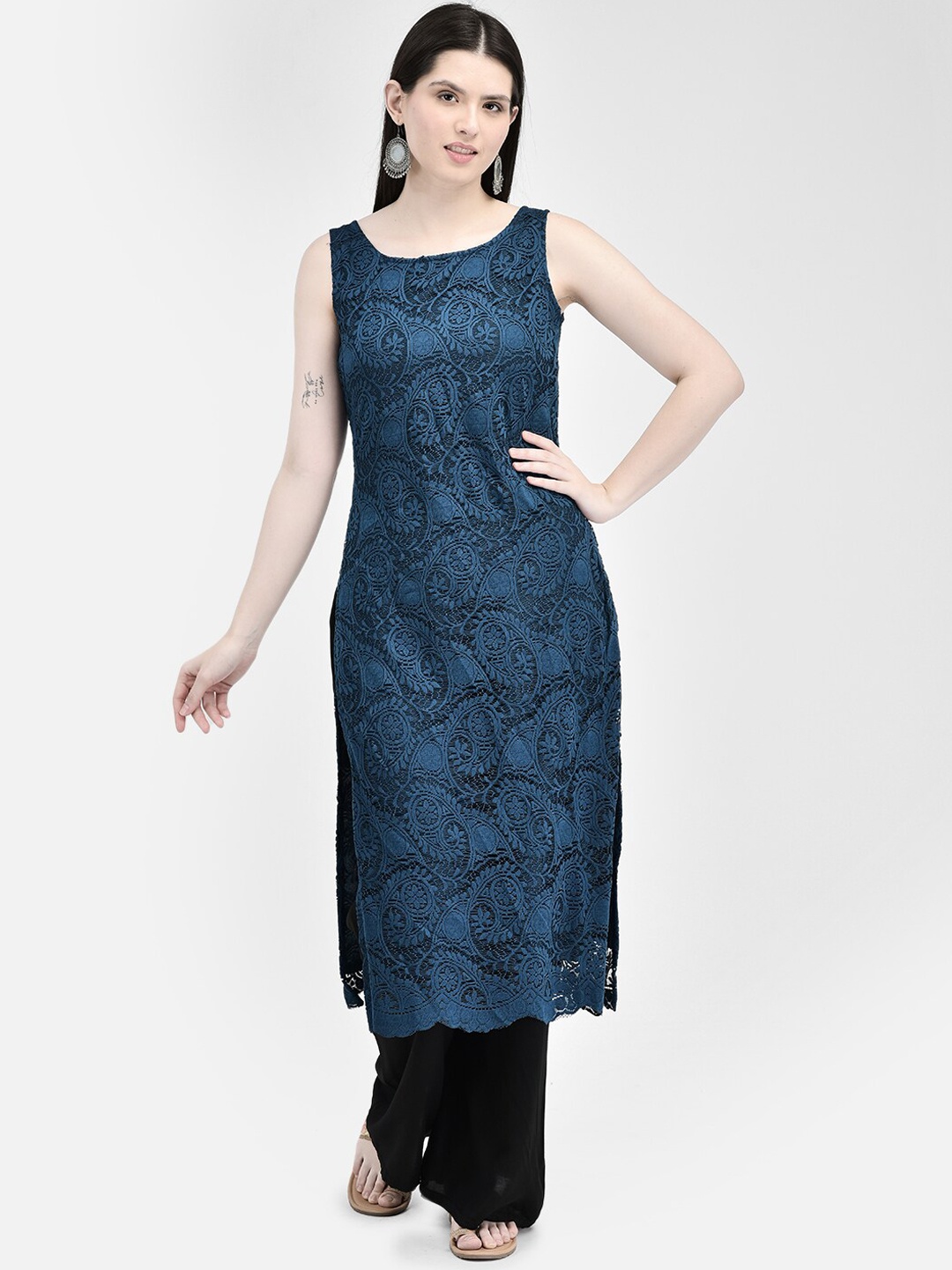 

Ojjasvi Ethnic Motifs Woven Design Kurta, Blue