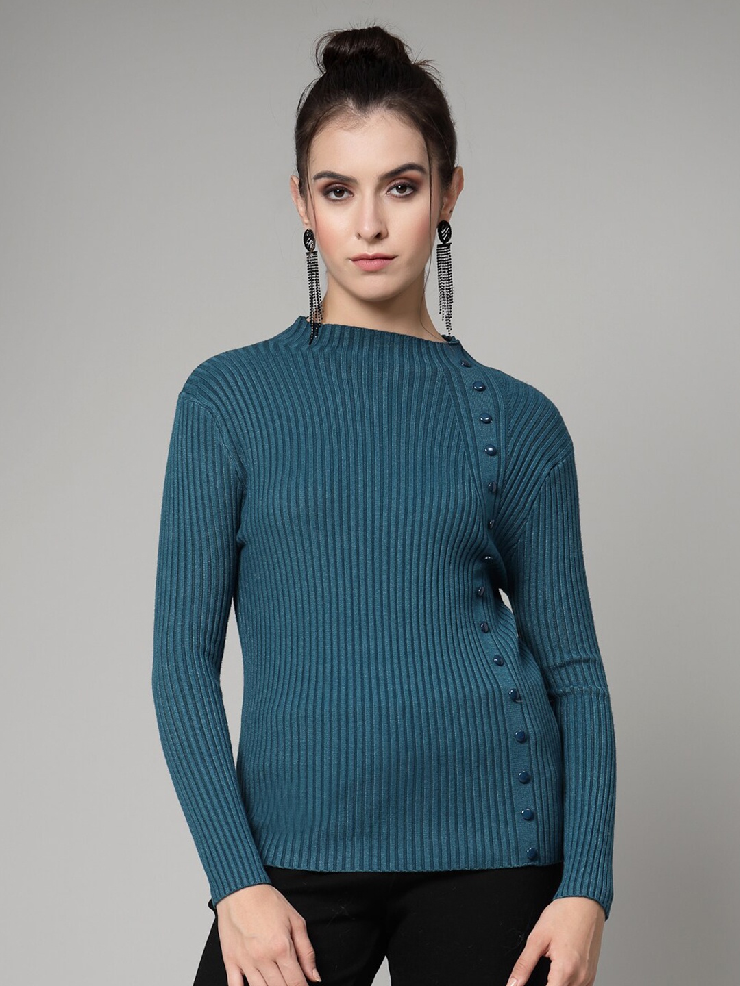 

Mafadeny Ribbed Long Sleeves Pullover, Teal