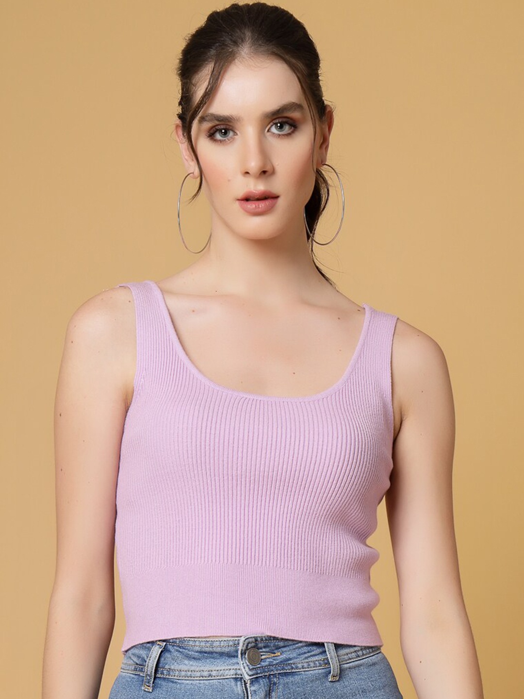 

Mafadeny Scoop Neck Sleeveless Crop Fitted Top, Lavender