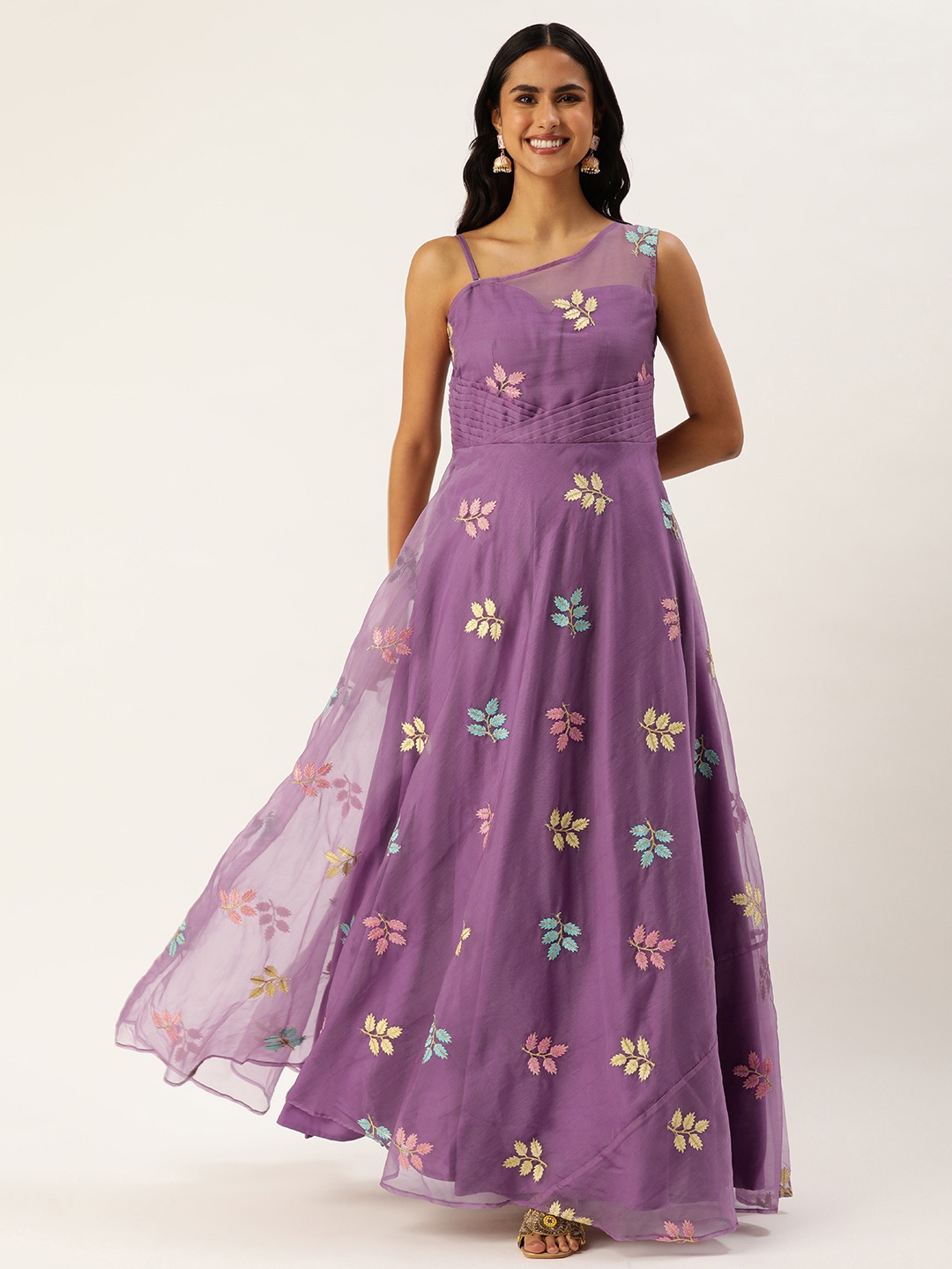 

Ethnovog Floral Embroidered Sequined Gown Ethnic Dress, Purple