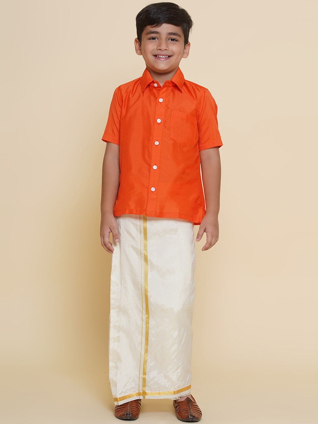 

Sethukrishna Boys Shirt Collar Short Sleeves Clothing Set, Orange