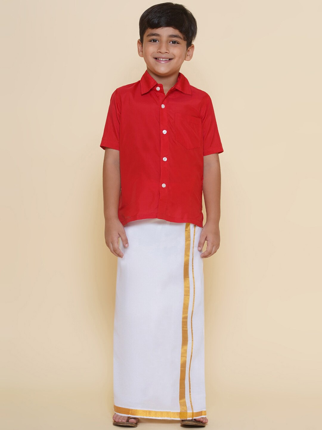 

Sethukrishna Boys Shirt Collar Short Sleeves Clothing Set, Red