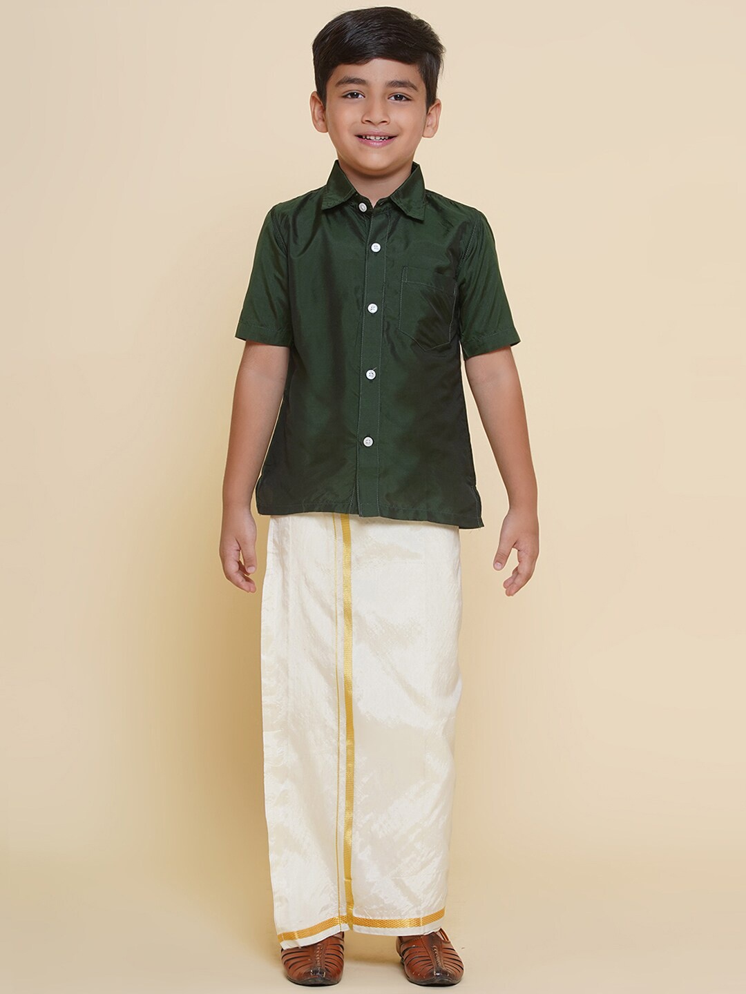 

Sethukrishna Boys Shirt With Veshti, Green