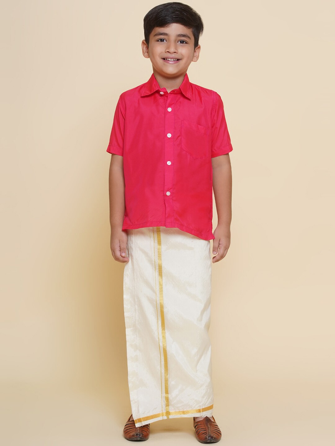 

Sethukrishna Boys Shirt Collar Short Sleeves Clothing Set, Rose