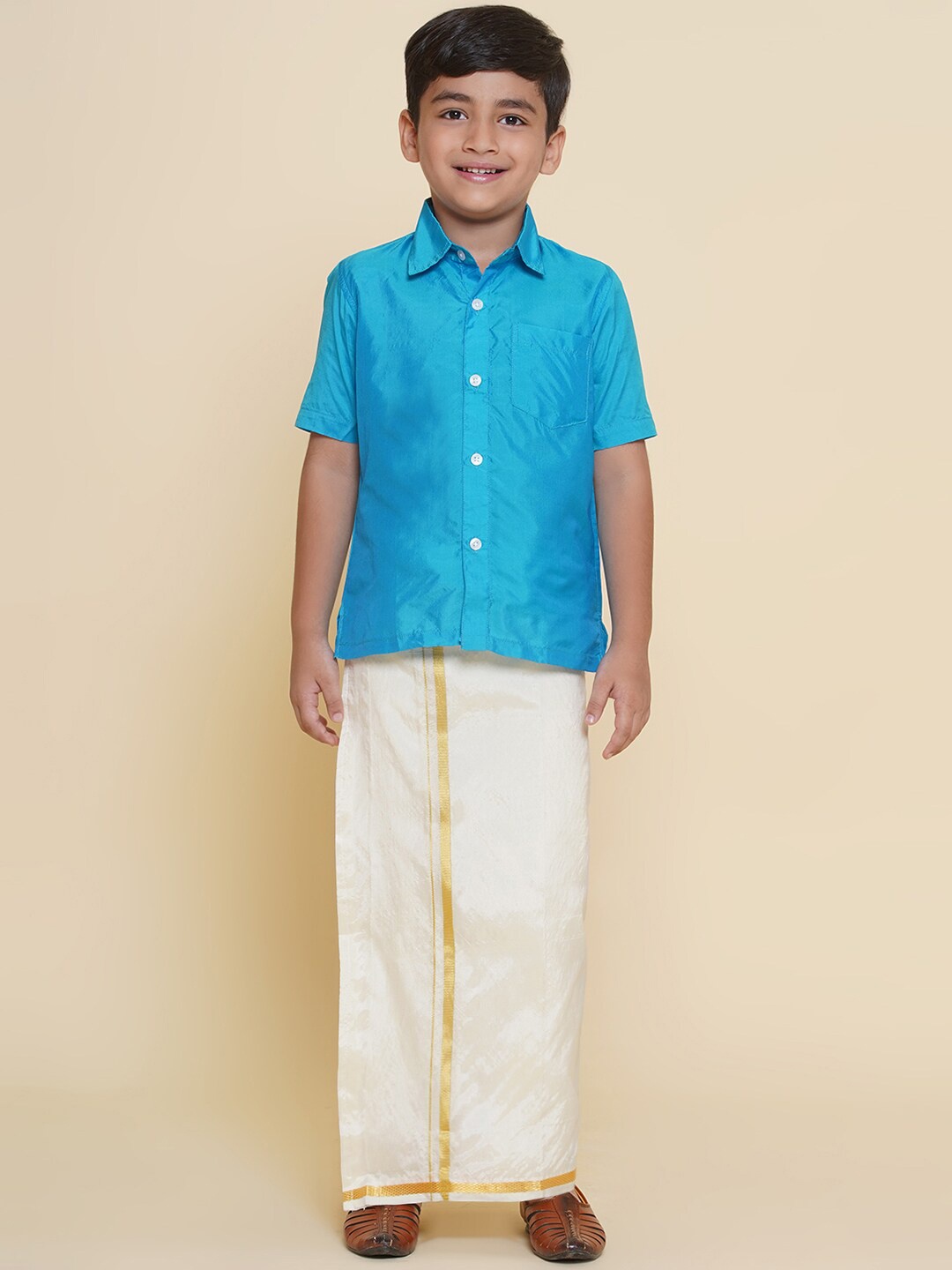 

Sethukrishna Boys Shirt Collar Short Sleeves Clothing Set, Turquoise blue