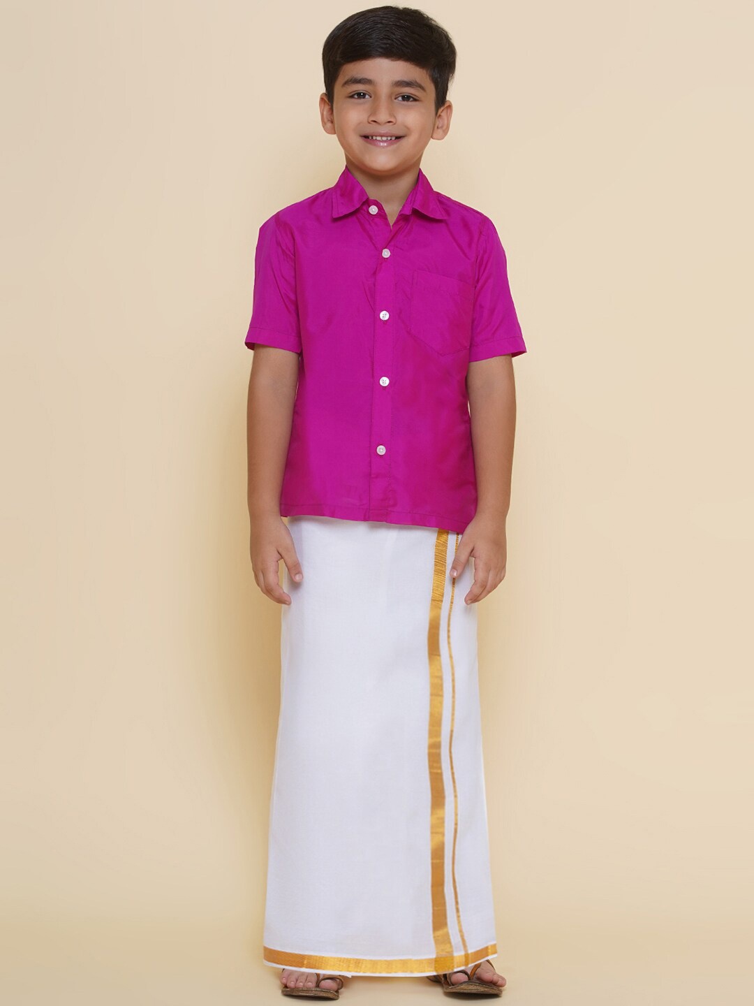 

Sethukrishna Boys Shirt With Veshti, Pink