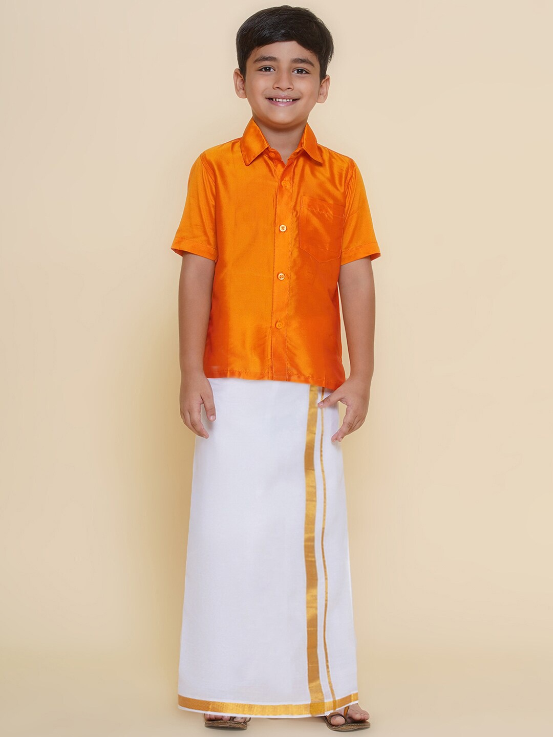 

Sethukrishna Boys Shirt With Veshti, Orange