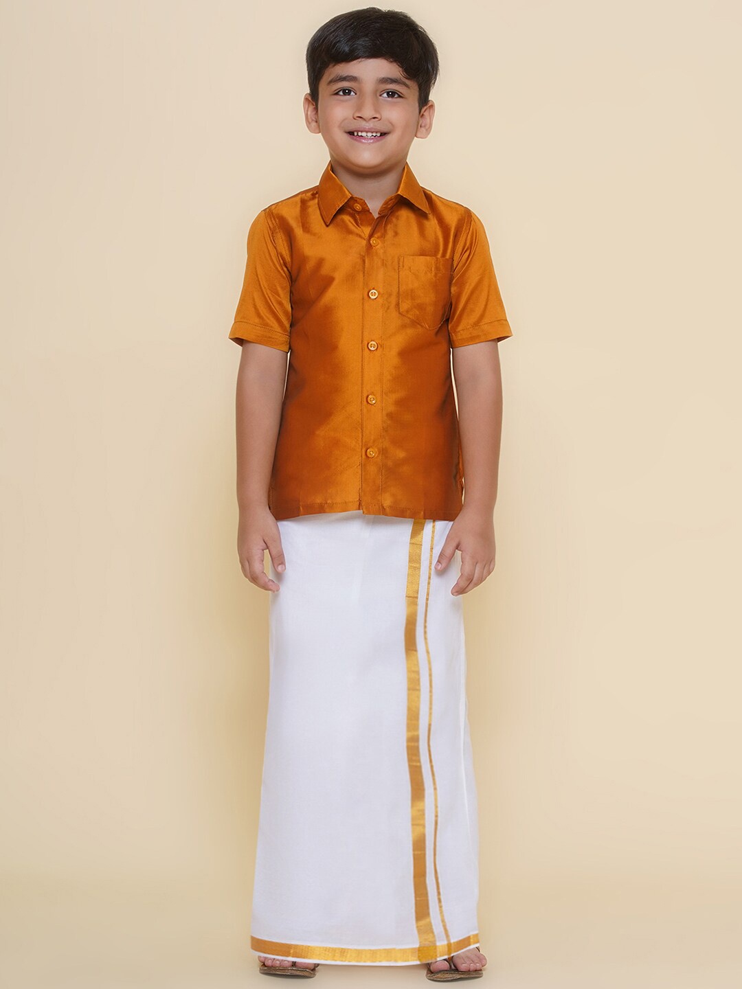 

Sethukrishna Boys Shirt Collar Short Sleeves Clothing Set, Mustard