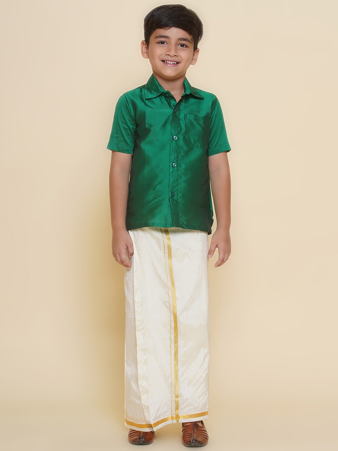 

Sethukrishna Boys Shirt With Veshti, Green
