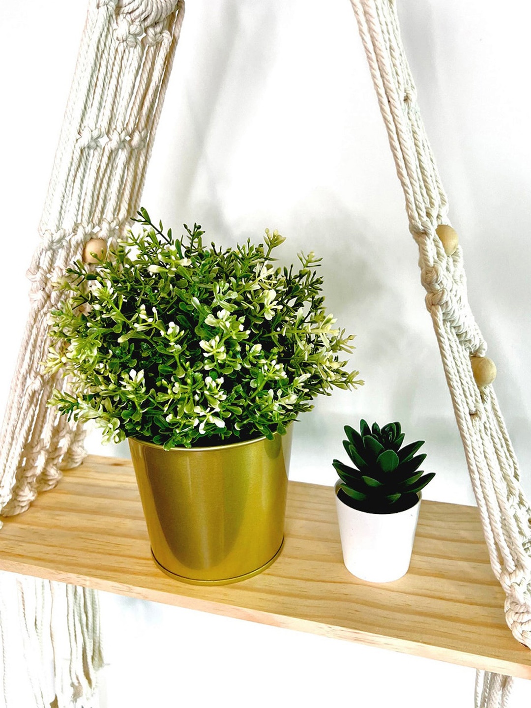 

Kaahira Macrame Off White Pot Holder Wall Shelf