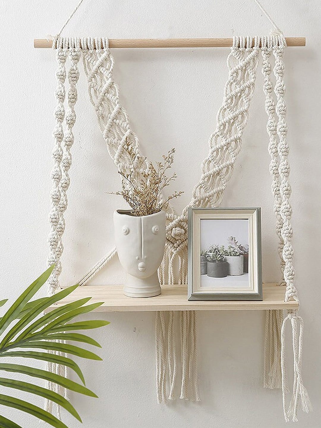 

Kaahira Off White Storage Hanging Wall Shelf With Attached Wooden Plank