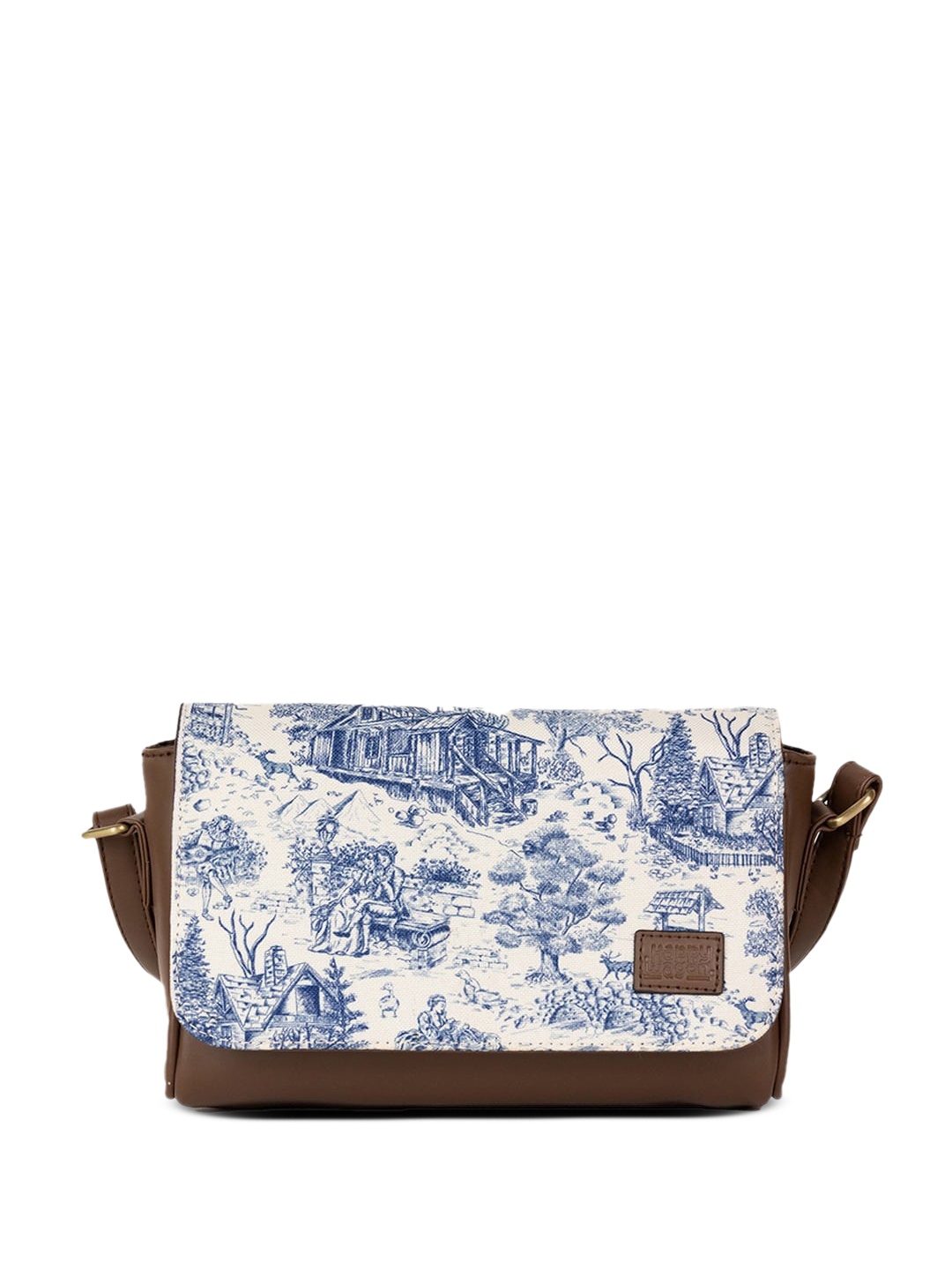 

happywagon Graphic Printed Leather Structured Sling Bag, Blue