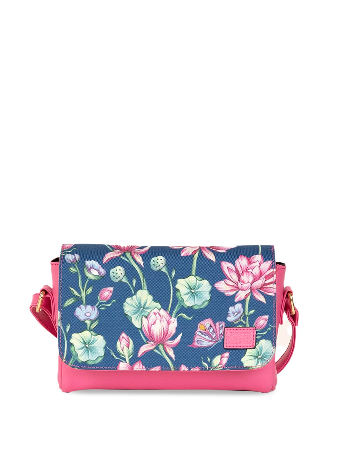 

happywagon Floral Printed Leather Structured Sling Bag, Blue