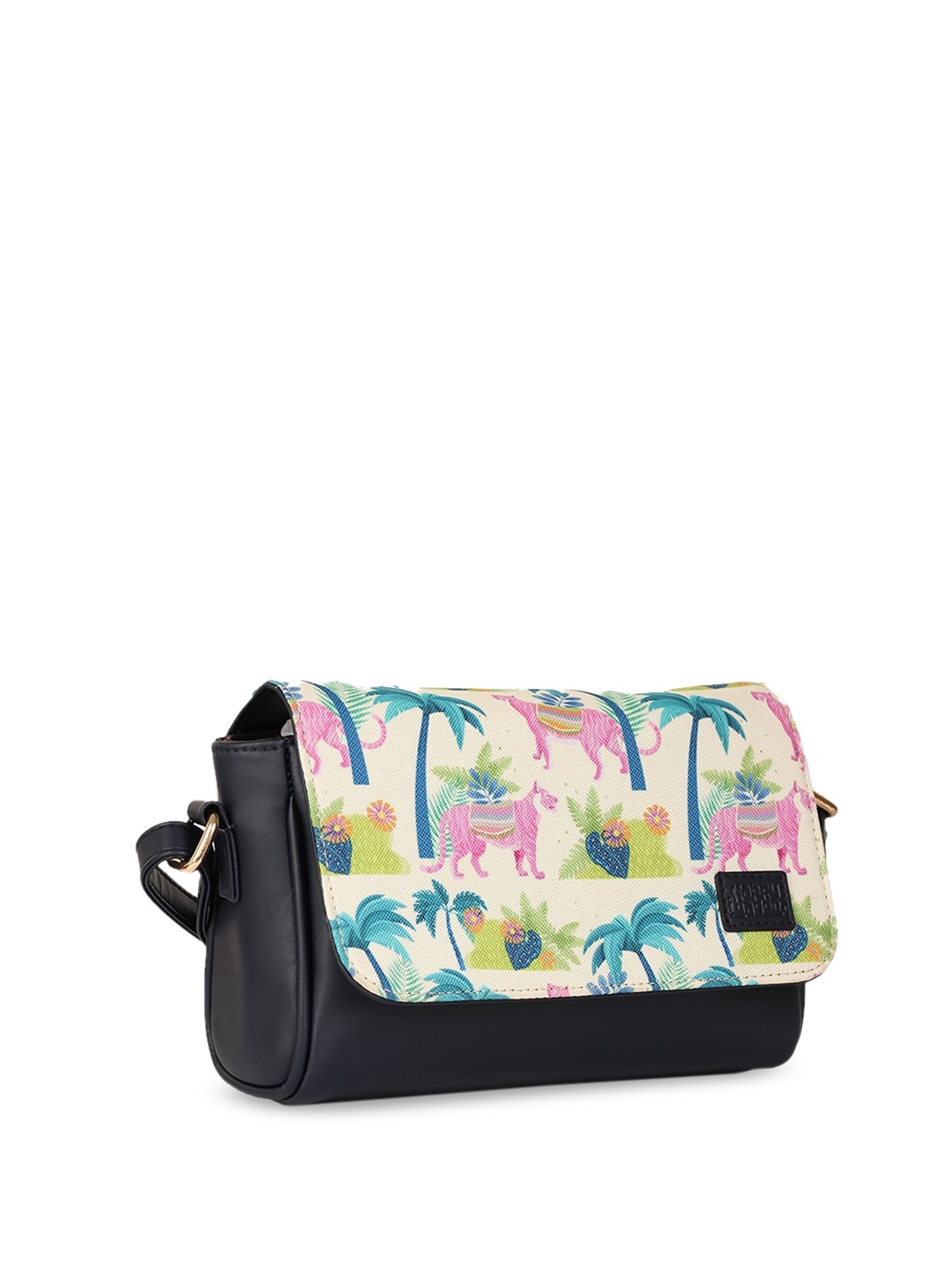 

happywagon Floral Printed Leather Structured Sling Bag, Off white