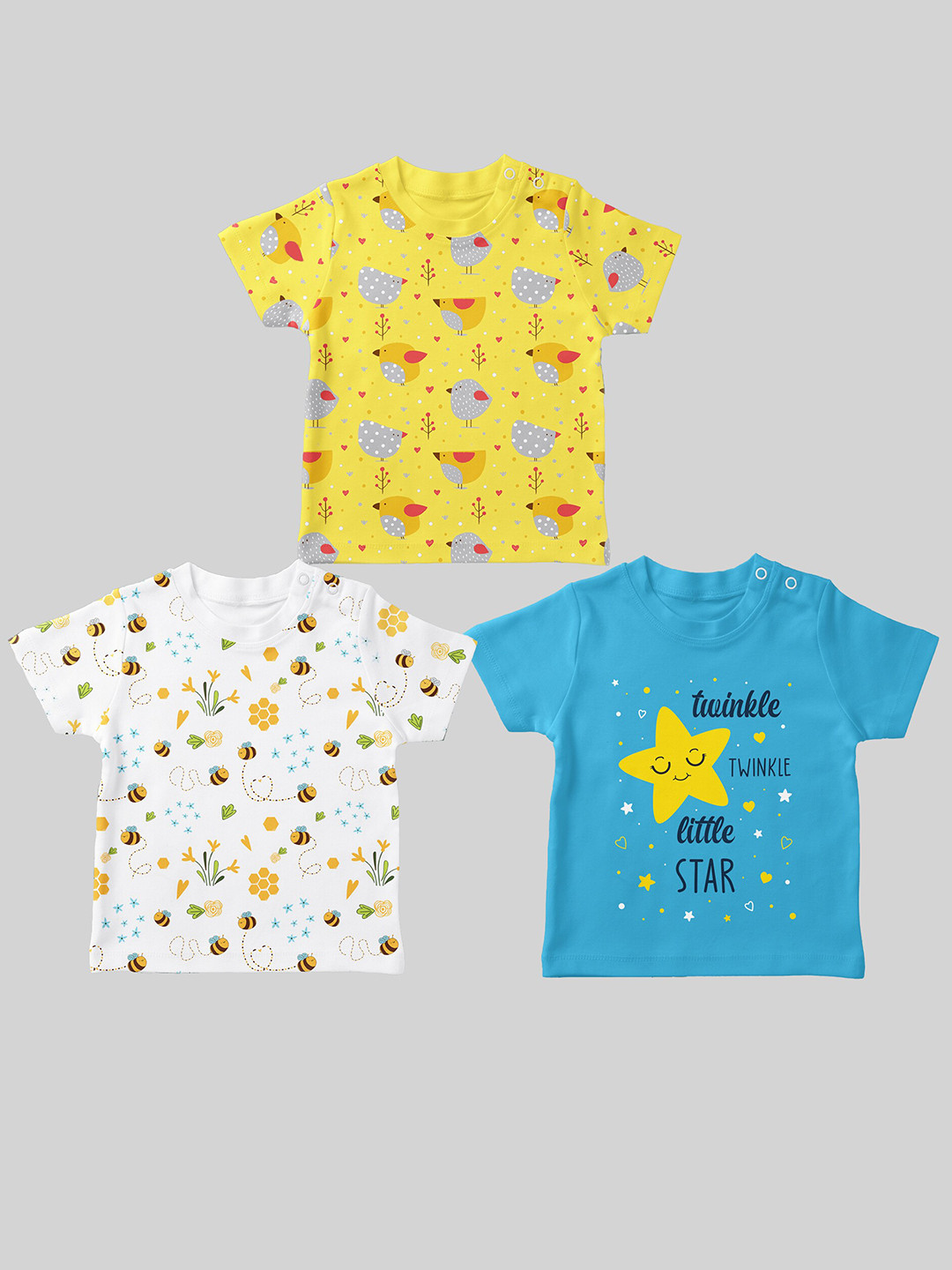

Mojua Kids Pack Of 3 Printed Bio Finish Cotton T-shirt, Yellow