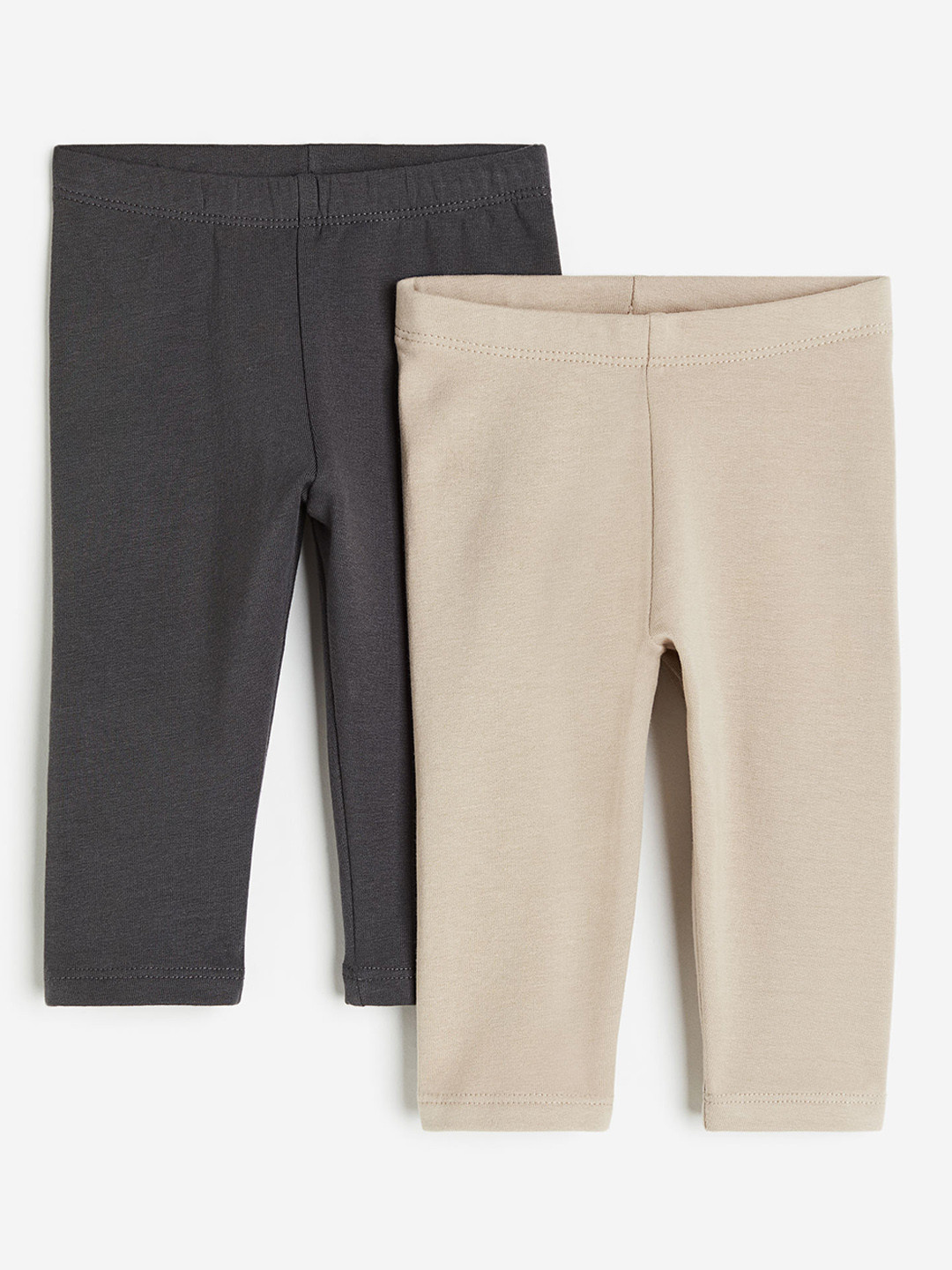

H&M Boys 2-Pack Cotton Leggings With Brushed Inside, Beige