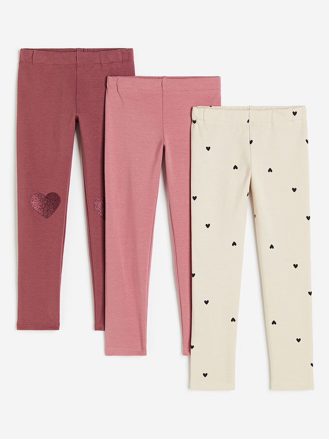 

H&M Girls 3-Pack Heavy Jersey Leggings, Beige