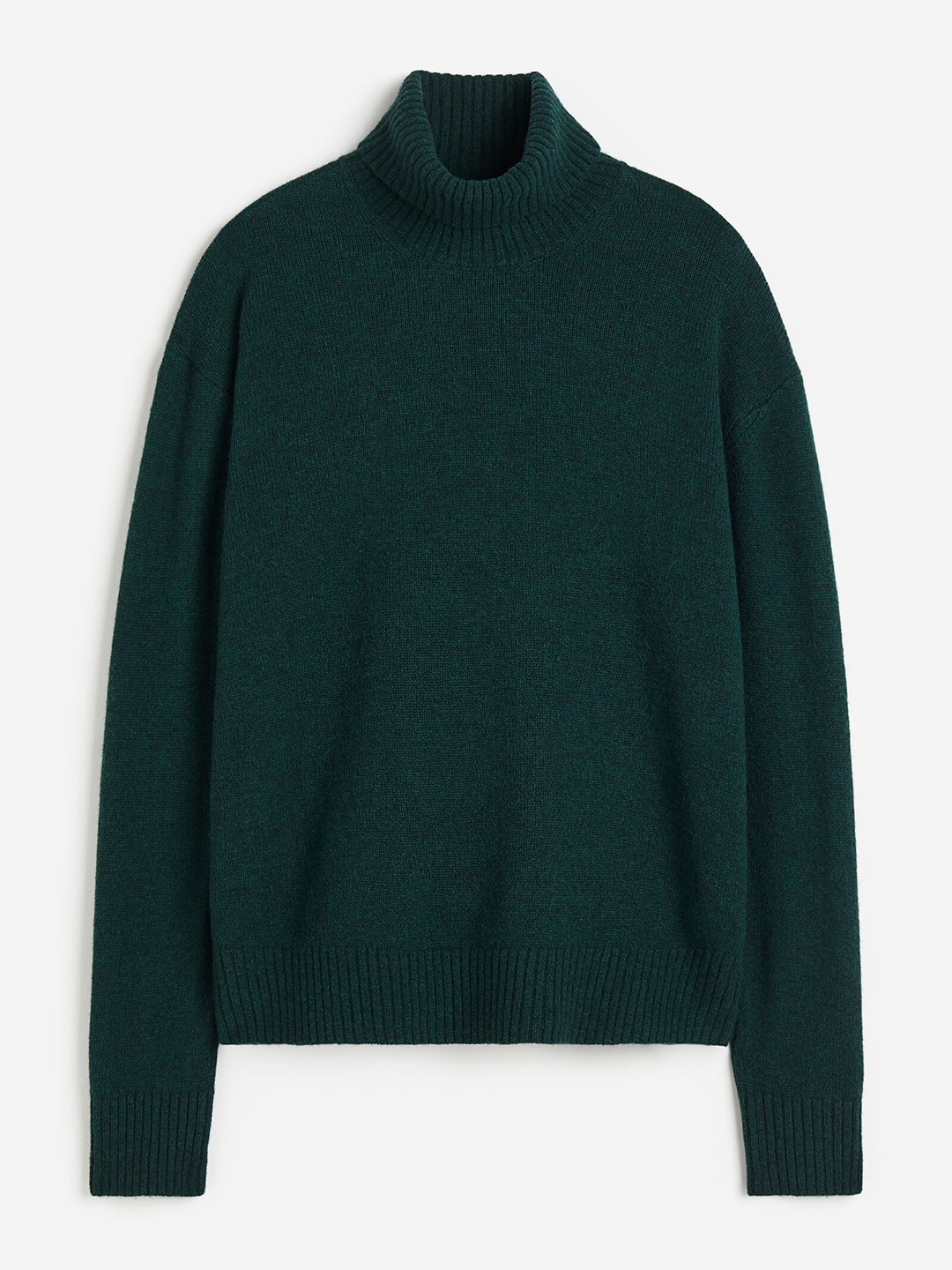 

H&M Loose Fit Wool Polo-Neck Jumper, Green