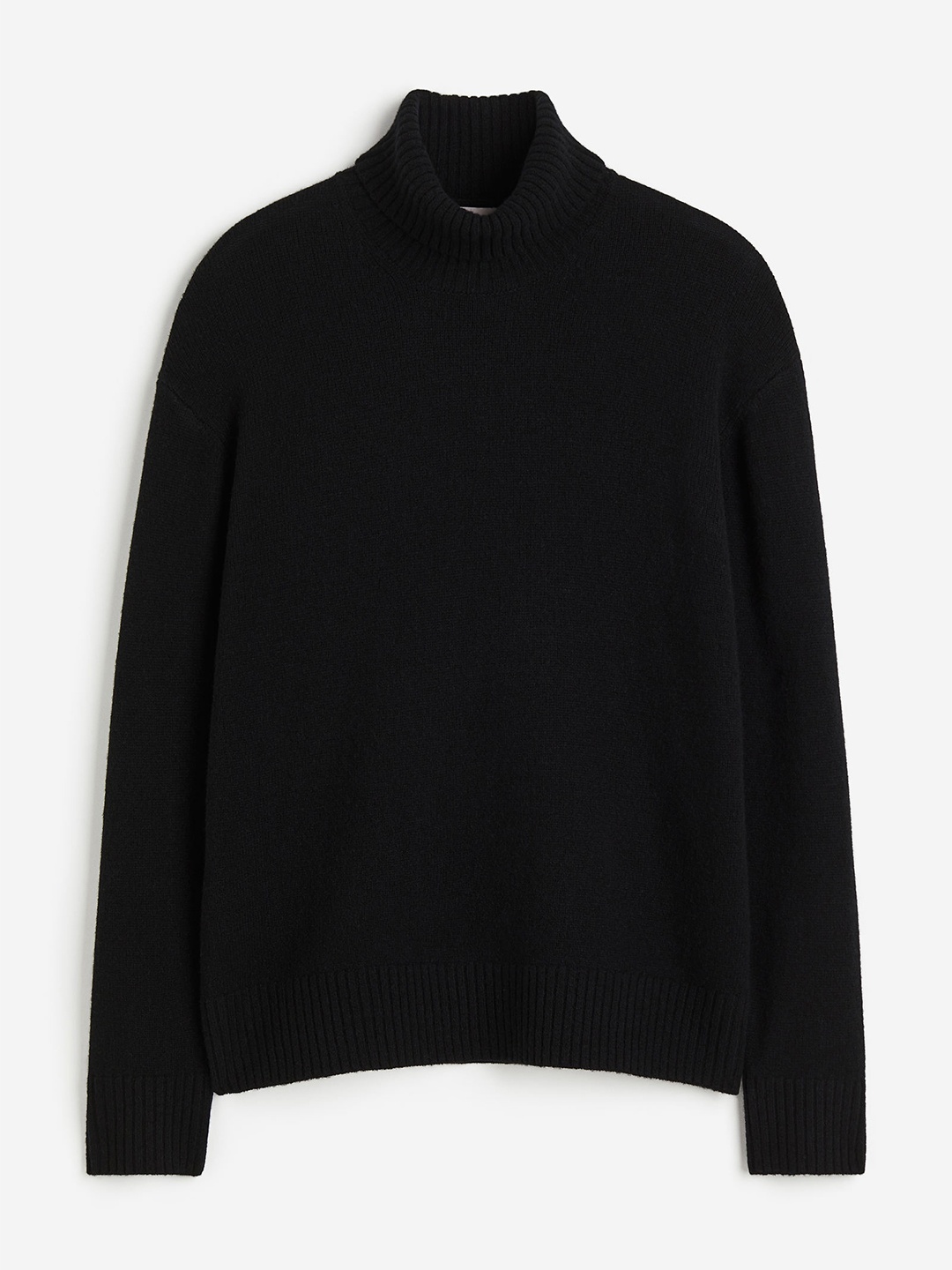 

H&M Loose Fit Wool Polo-Neck Jumper, Black