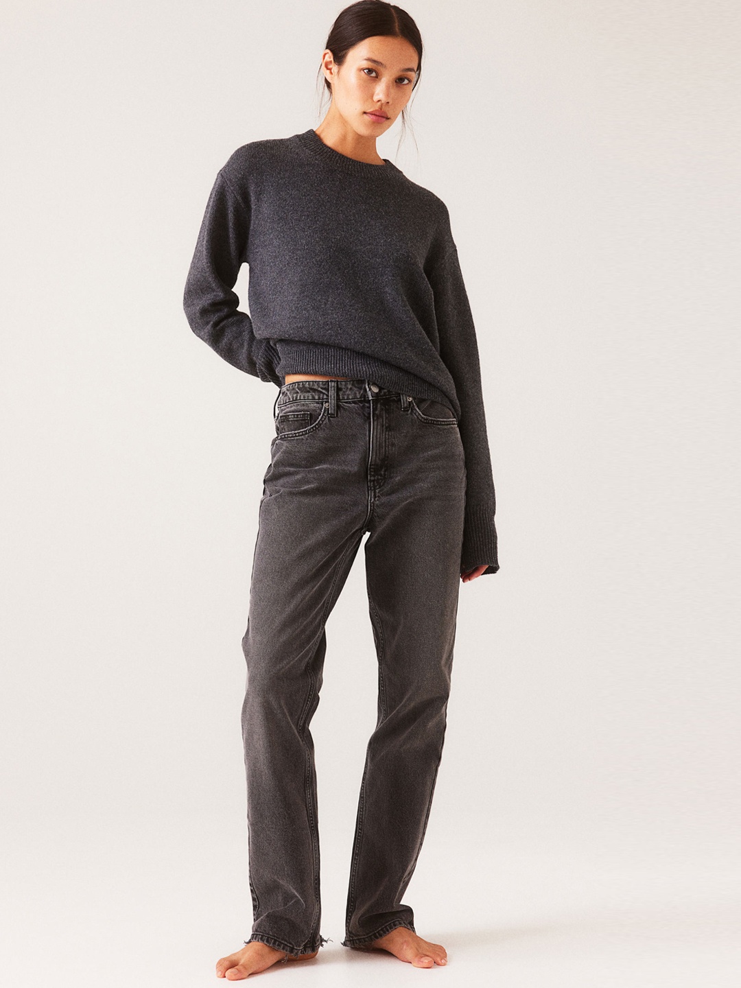 

H&M Women Vintage Straight High Jeans, Black