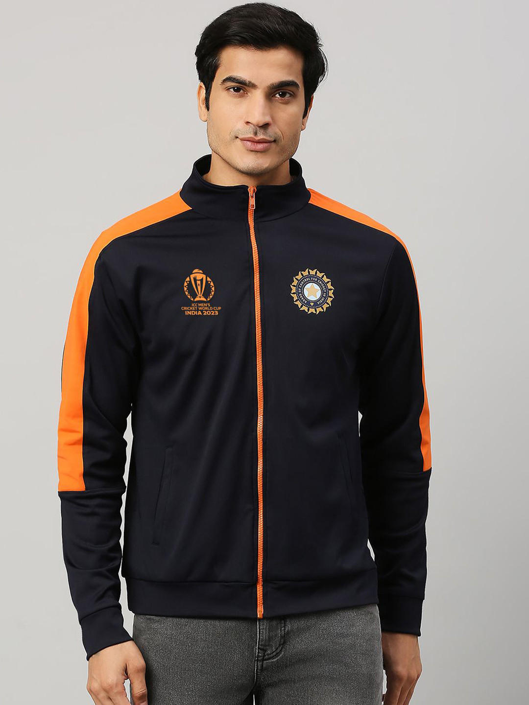 

FanCode Colourblocked Sporty Jacket, Navy blue