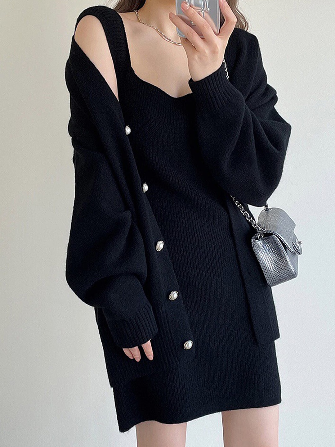 

LULU & SKY Round Neck Knited Sheath Dress With Jacket, Black