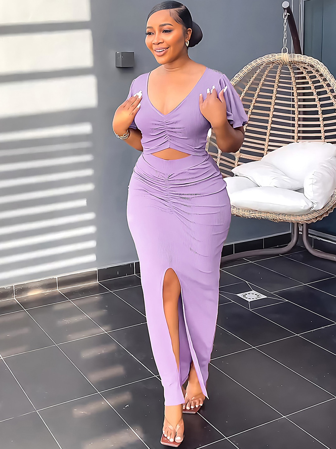 

LULU & SKY V-Neck Crop Top With Skirt, Purple