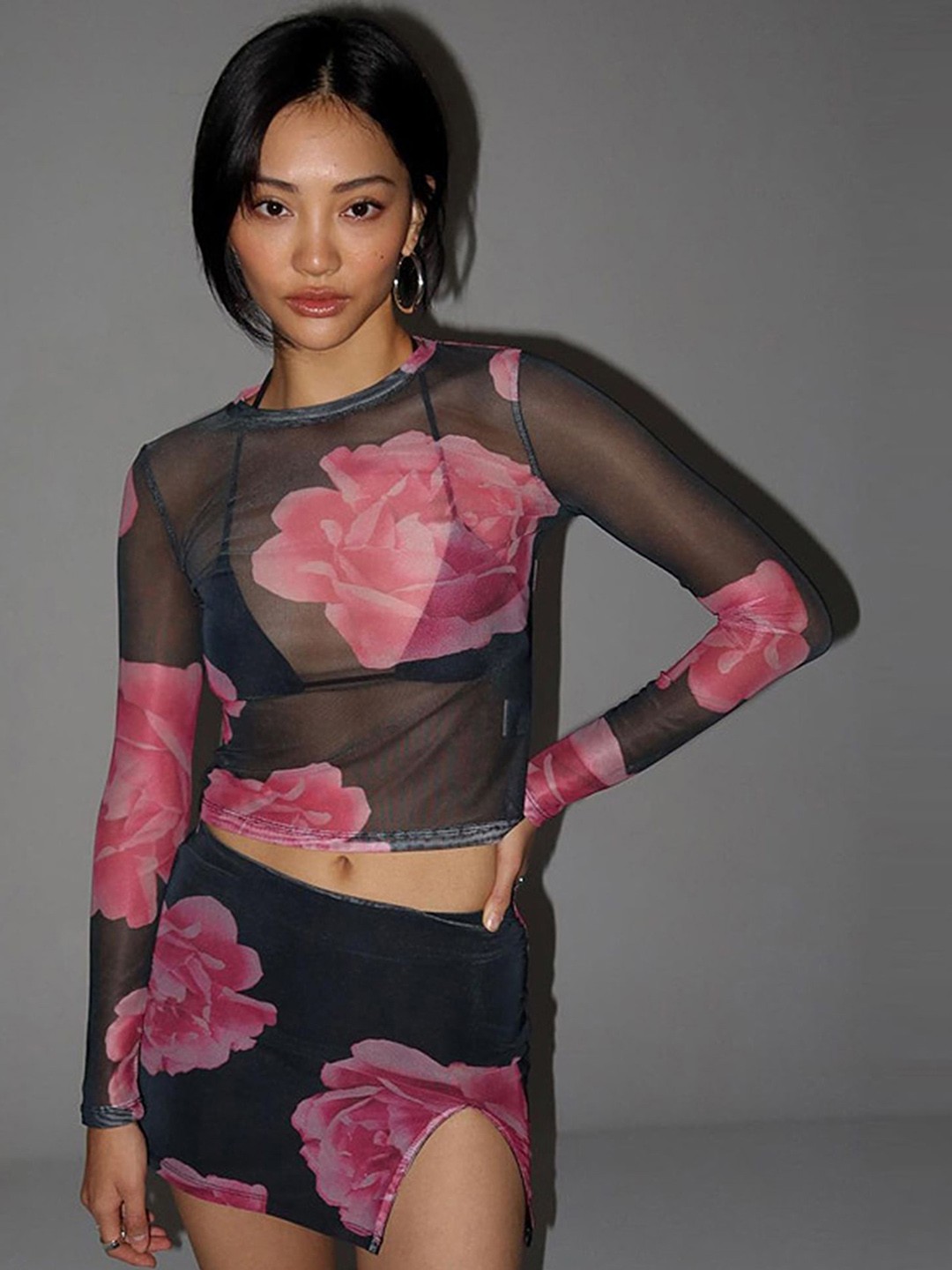 

LULU & SKY Floral Printed Top With Skirt, Black