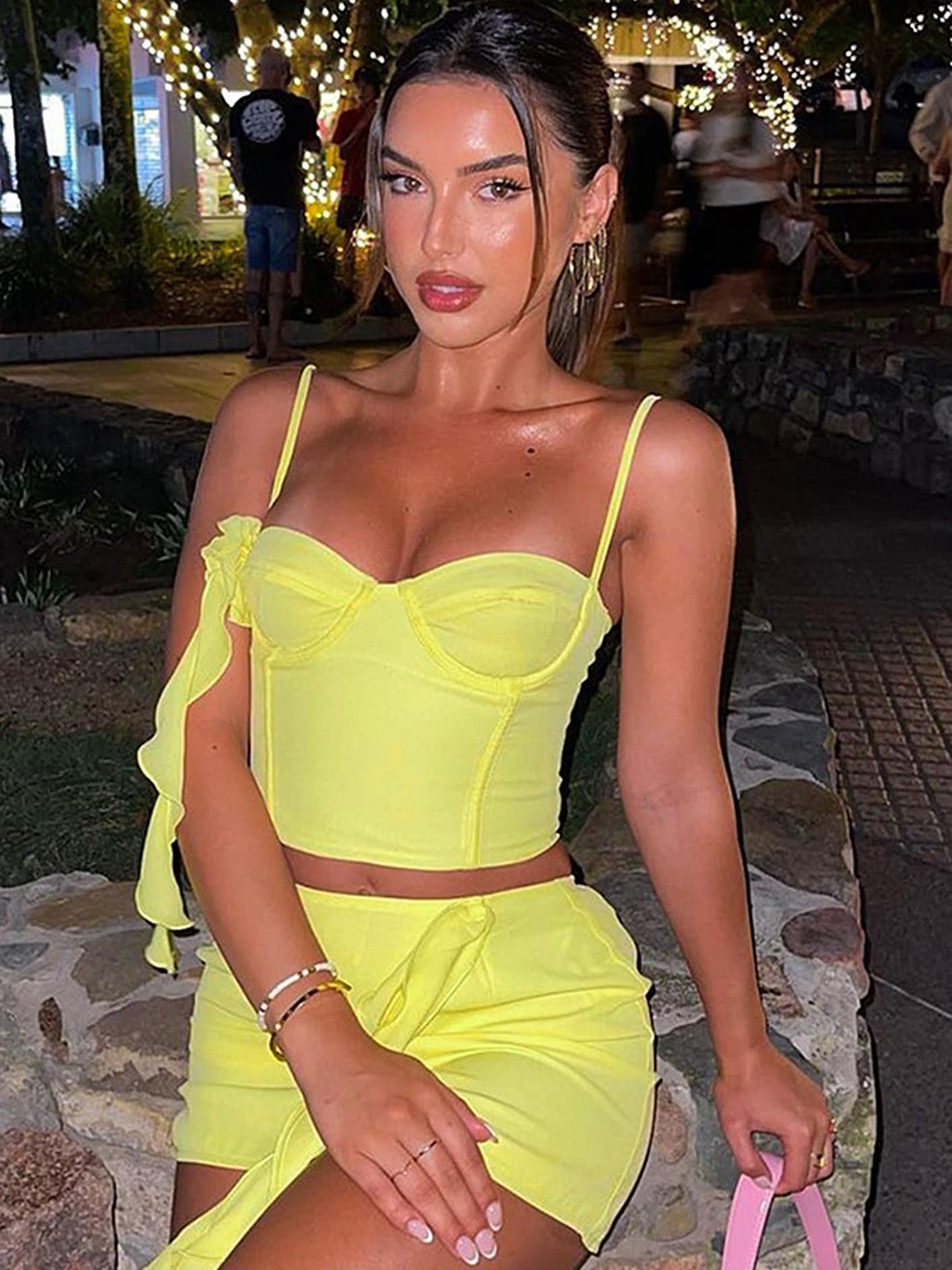 

LULU & SKY Shoulder Straps Top With Skirt, Yellow
